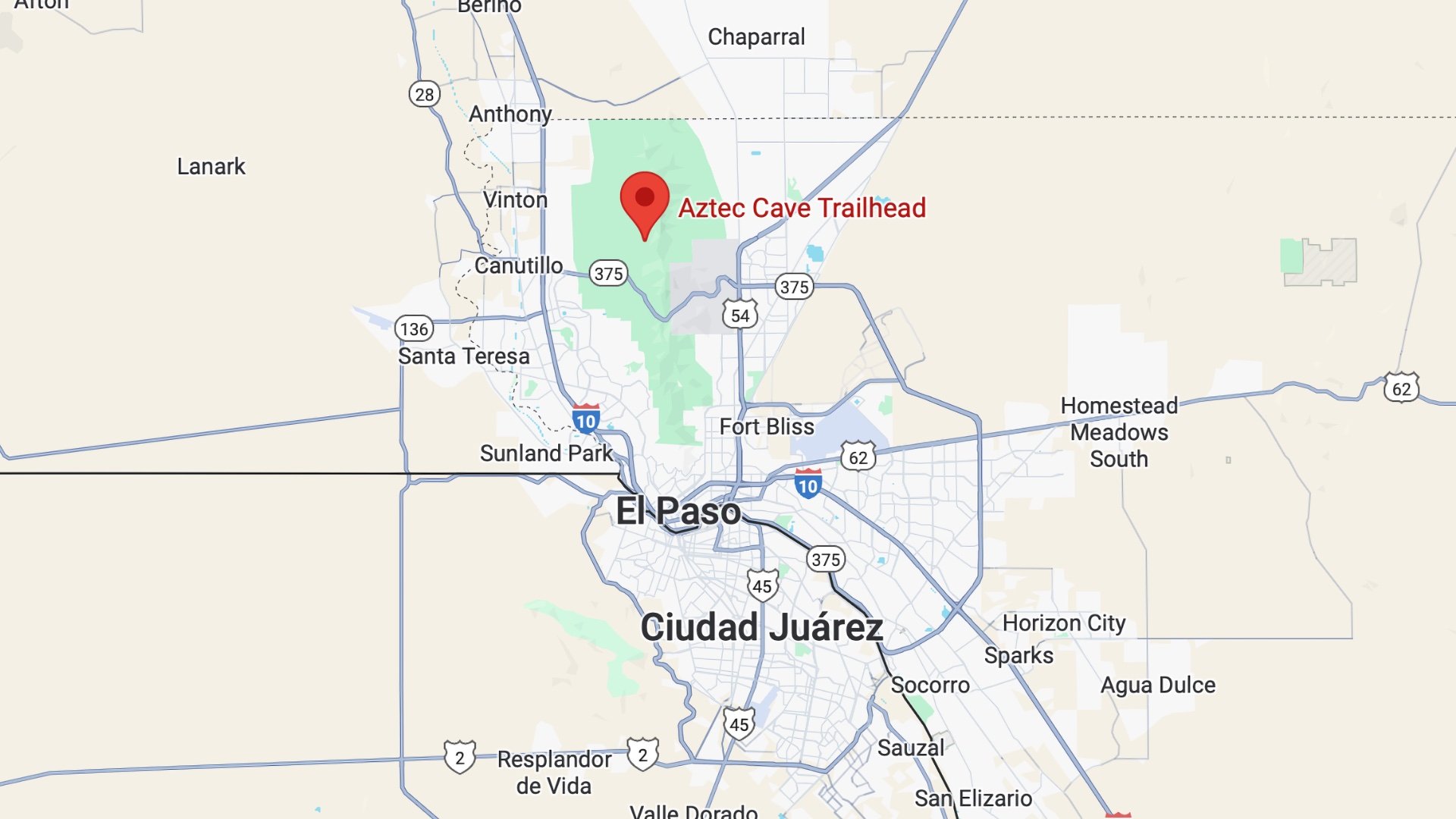 Aztec Caves Trail Location