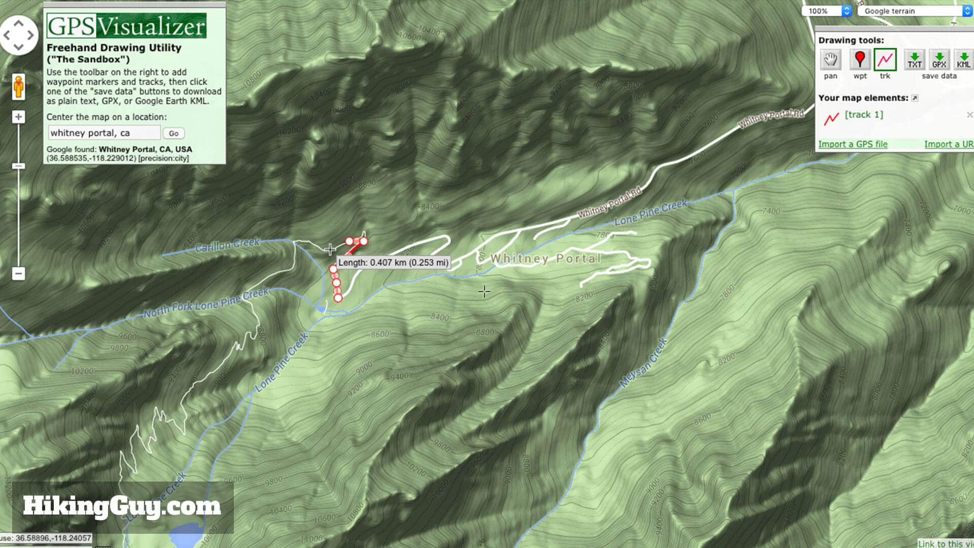 creating a track on gps visualizer
