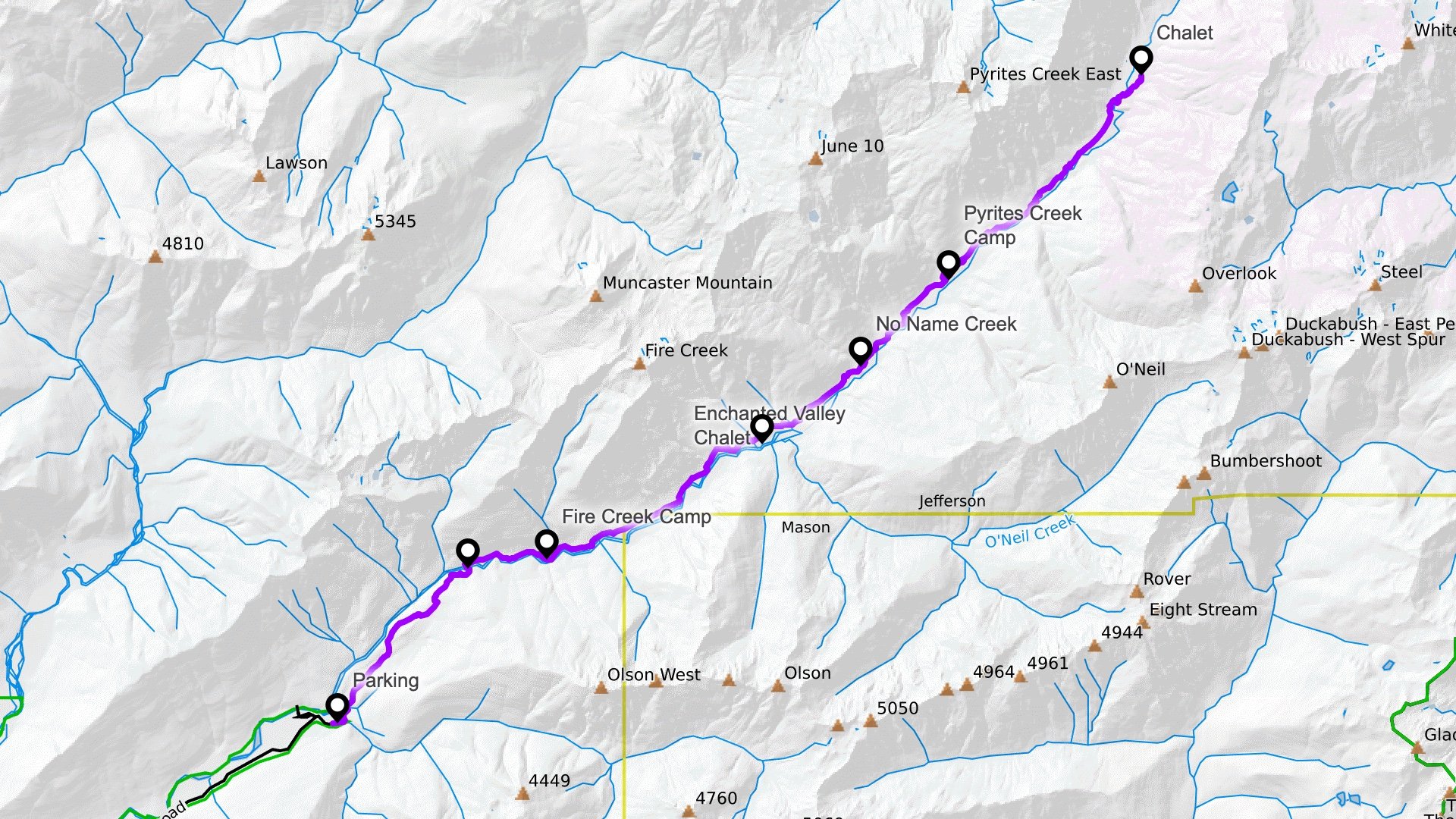 Enchanted Valley Chalet Backpacking Map