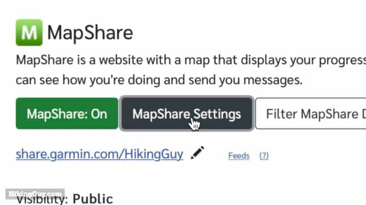 Find Inreach Mapshare Settings