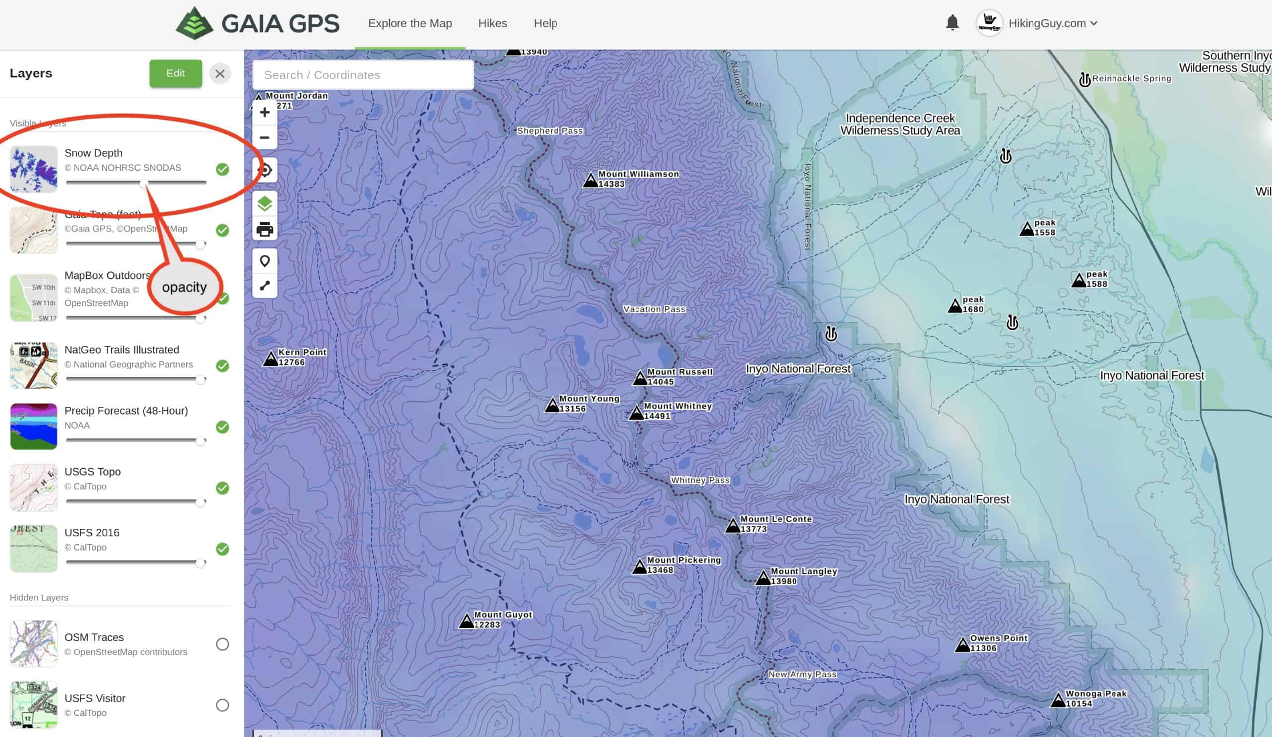 Gaiagps Snow Layers