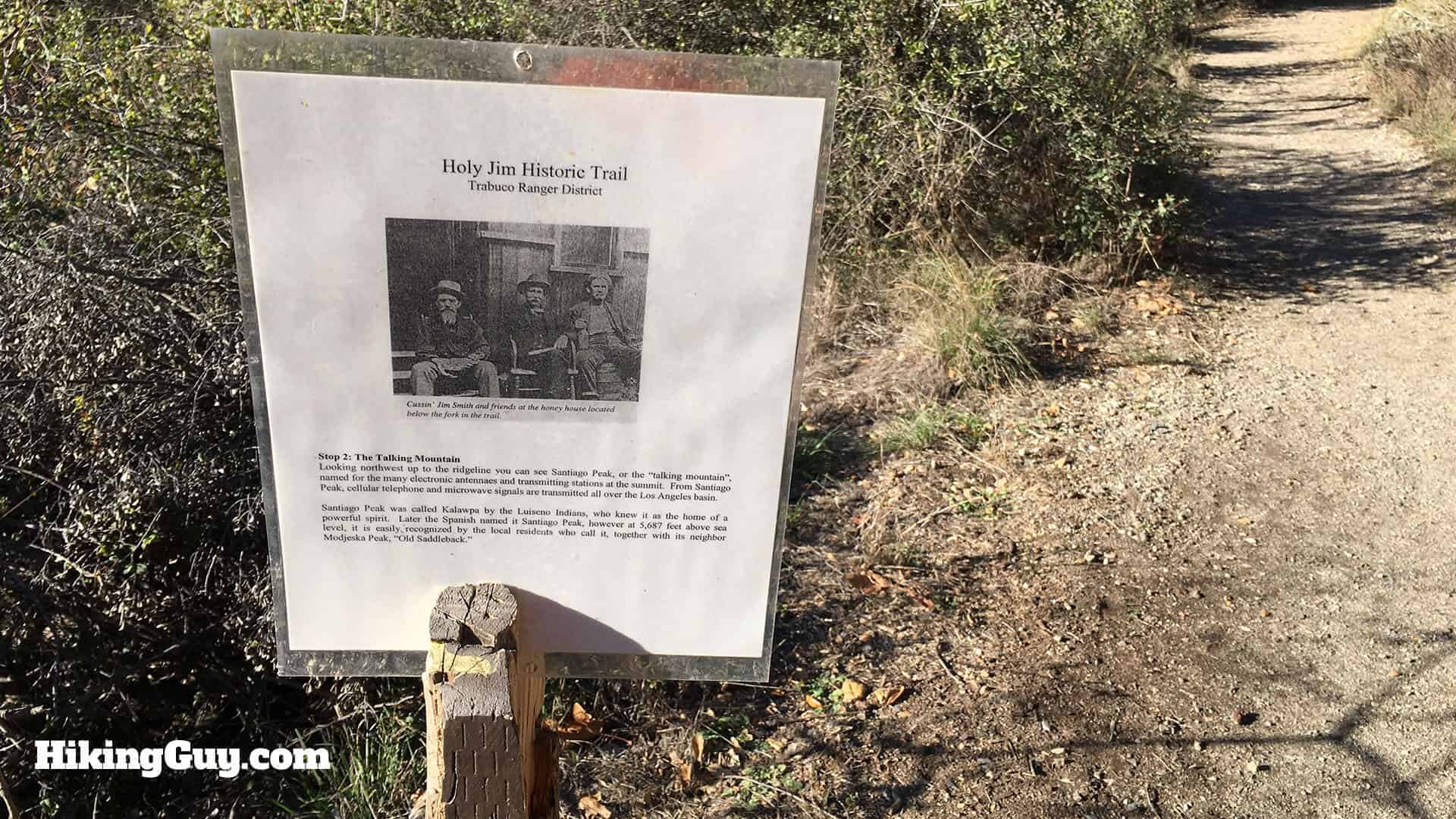 historical marker on holy jim trail