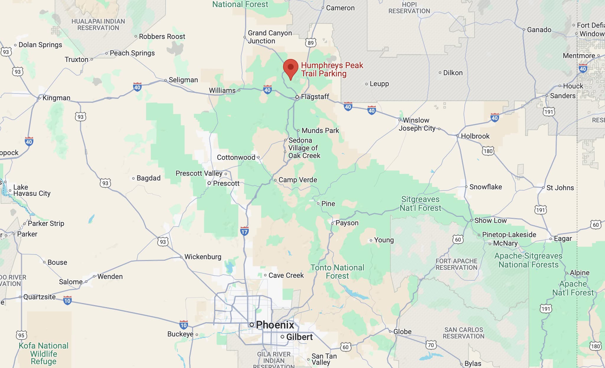Humphreys Peak Hike Location