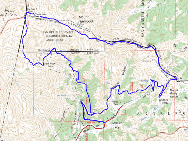 Mt Baldy Hike Topo Map