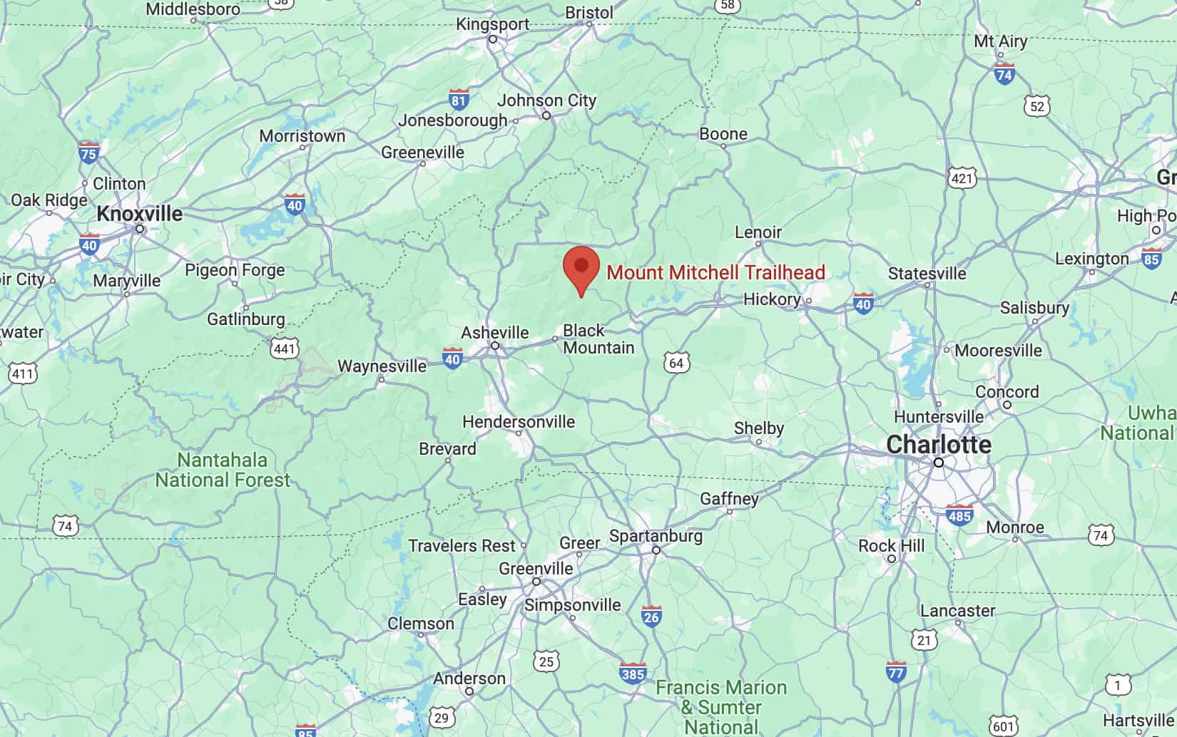 Mt Mitchell Hike Map