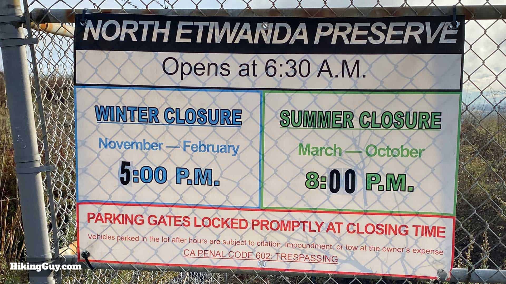 North Etiwanda Preserve Hours