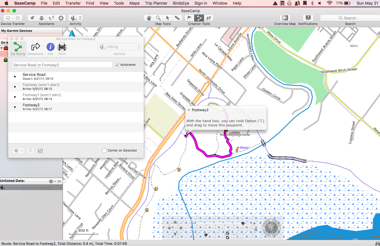 planning hike garmin basecamp