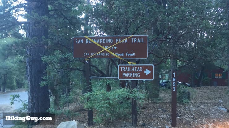 San Bernardino Peak Hike trailhead sign